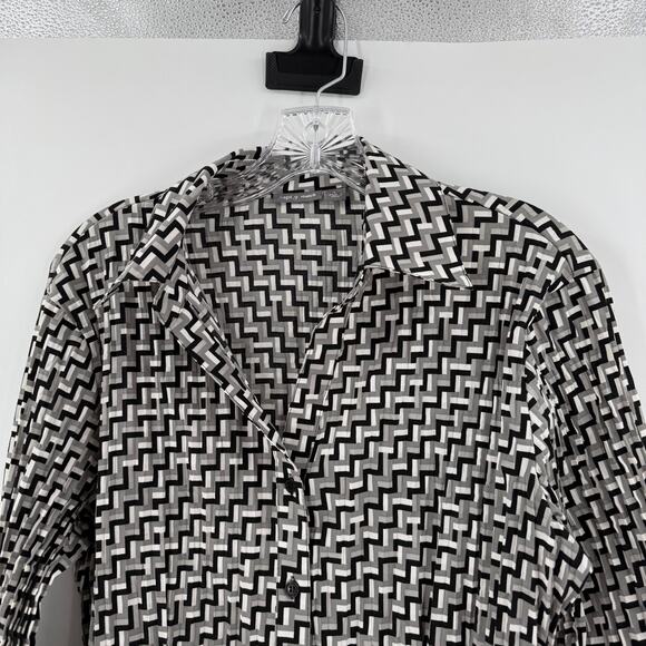 APT 9 Stretch Retro Gray Crinkle Y2K Collared Button Up Blouse Women's Large - Picture 3 of 10